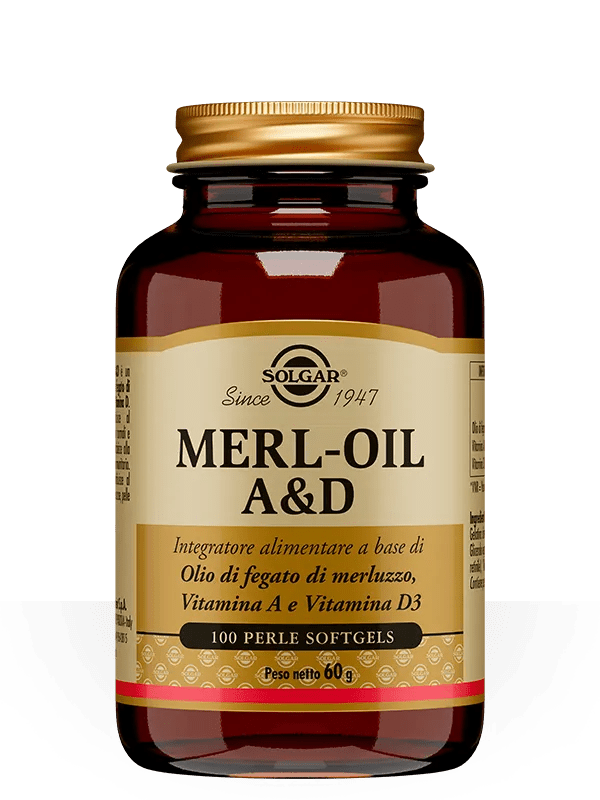 Solgar Merl-Oil A&D Integratore di Olio di Fegato di Merluzzo 100 Perle