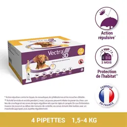 Vectra® 3D solution spot-on pour chiens de 1,5–4 kg 12 pipettes