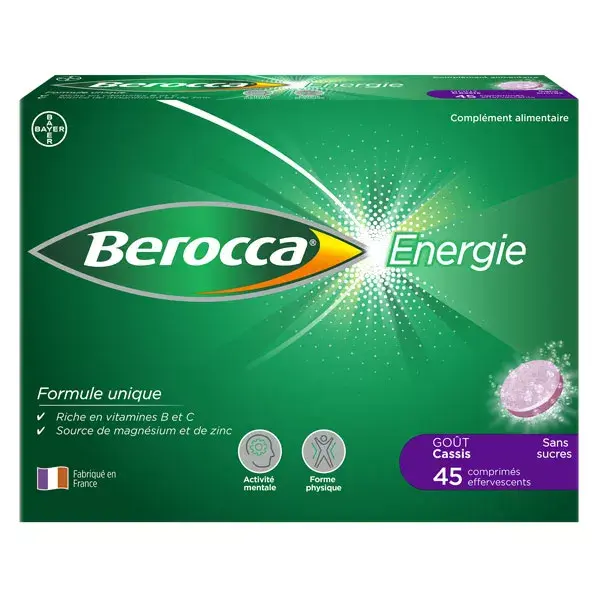 Berocca Energie Cassis Vitamine B et C Magnésium Zinc 45 comprimés effervescents