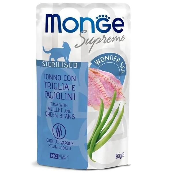 Monge Supreme Pezzetti Di Tonno Con Triglia Fagiolini Cibo Umido Gatti Adulti Sterilizzati 80G