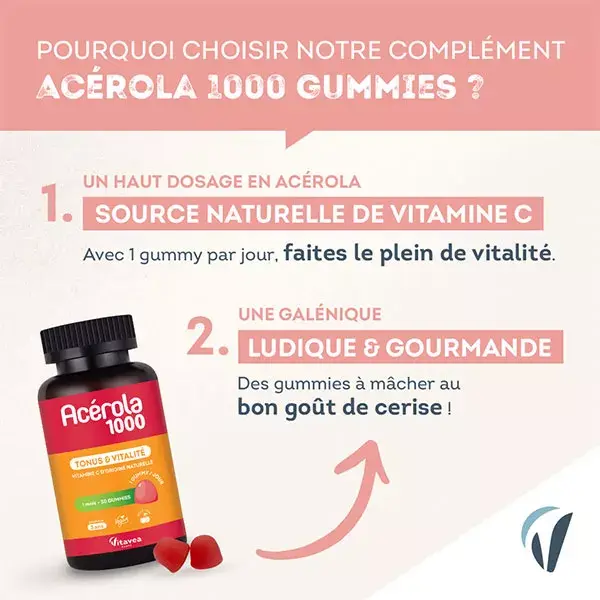 Vitavea Acerola 1000mg Vitamine C Tonus & Vitalité 30 gummies