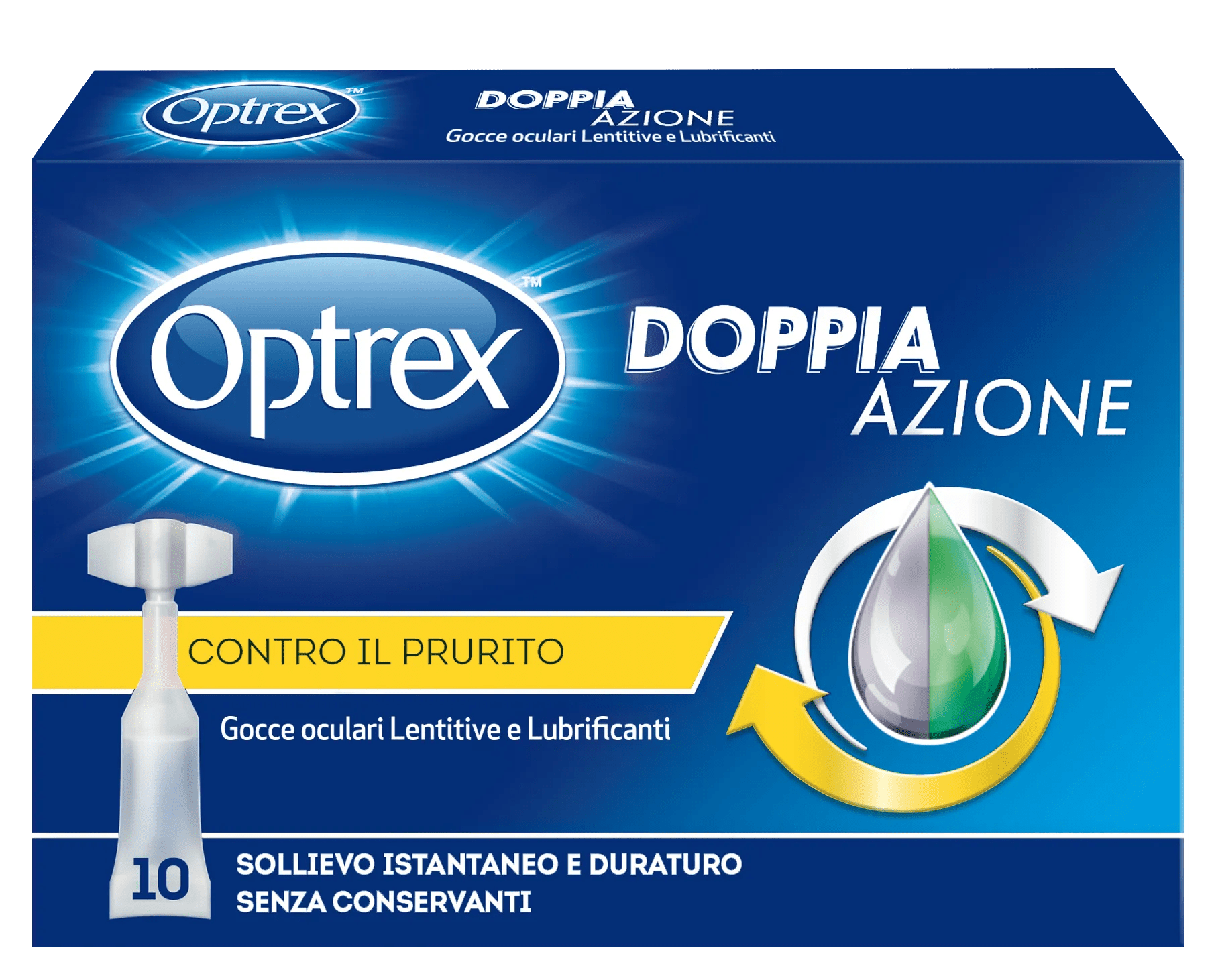 Optrex Doppia Azione Collirio Contro il Prurito Gocce Oculari Lenitive Lubrificanti 10 Flaconcini