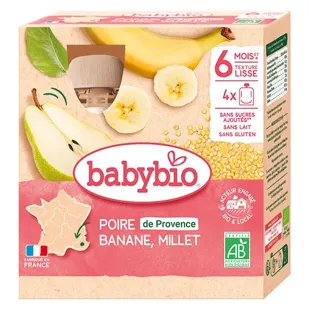 Babybio Mes Fruits Purea Pera Banana Miglio dai 6 mesi 4 x 90g