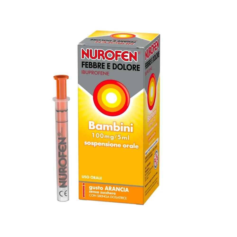 Nurofen Febbre e Dolore Bambini 100 mg/5 ml Ibuprofene Sospensione Orale Arancia 150 ml