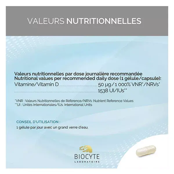 Biocyte Vitamine D3 2000 UI Liposomal Immunité et Maintien des Os 30 Gélules