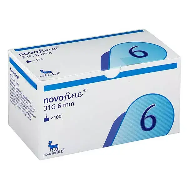 Novo Nordisk Aiguille Novofine 31g (0,25mm) / 6mm pour Stylo Injecteur et Système d'Injection Innolet / Innovo 100 unités