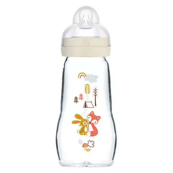 MAM First Stage Glass Baby Bottle Teat Flow 2 260ml (White)