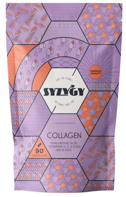 Syzygy Collagène Alimentaire avec Acide Hyaluronique, Coenzyme Q10, Vit A, C, D, B12 et Zinc 90 Gélules