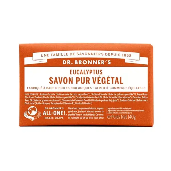 Dr Bronner's Savon Pur Végétal Eucalyptus 140g