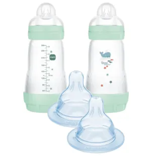 MAM Easy Start Anti-colic Bottle Medium Flow Bright Blue 2-4m 2x260 ml + Teat 0 Extra Slow Flow 0m 2 pcs