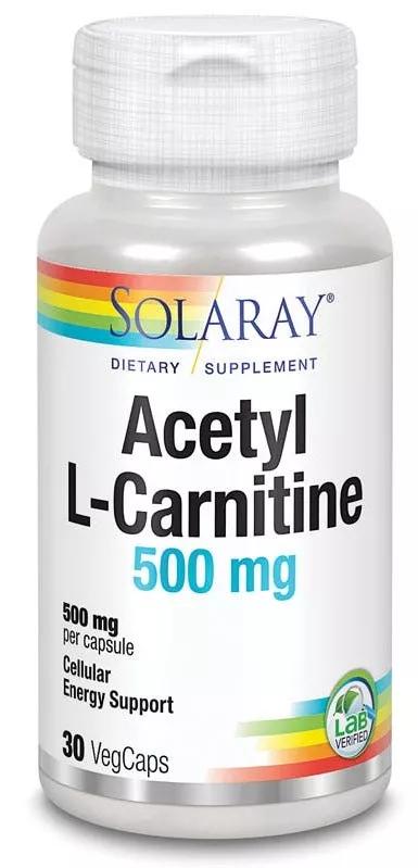 Solaray Acetil L-Carnitina 500 mg 30 Cápsulas Vegetais