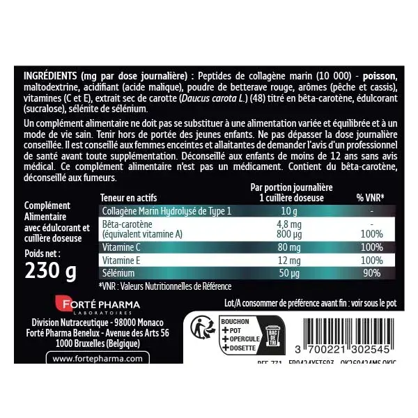 Forté Pharma Expert Beauté Collagène Marin 10g Vitamines C E Sélénium 220g