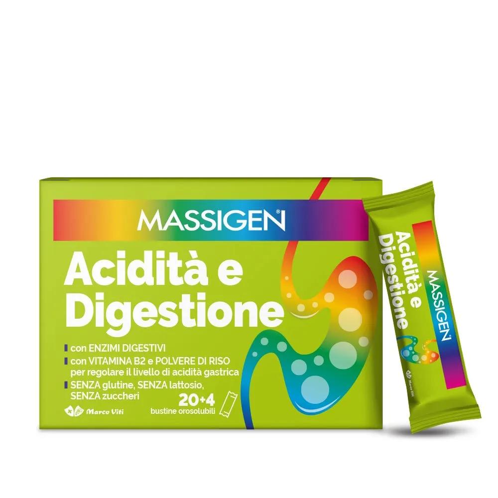 Massigen Acidità e Digestione Integratore per Disturbi Gastrointestinali 20 + 4 stick in Omaggio