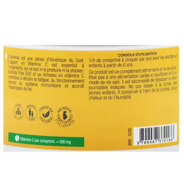 Phytoactif Acerola 500 Plus 100 comprimidos masticables