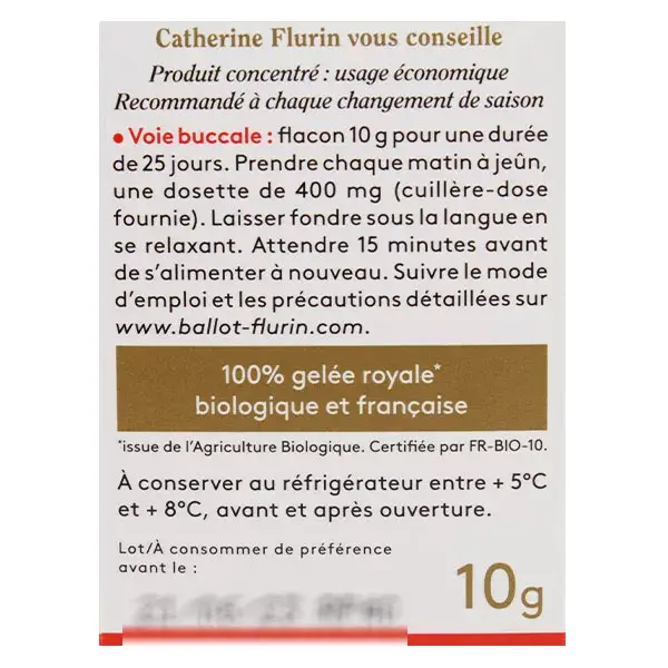 Ballot-Flurin Santé Gelée Royale Française Dynamisée Bio 10g