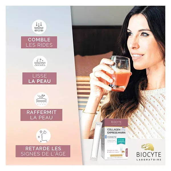 Biocyte Collagen 10gr Express Marin Collagène Peptan® marin de type 1- 30 sticks