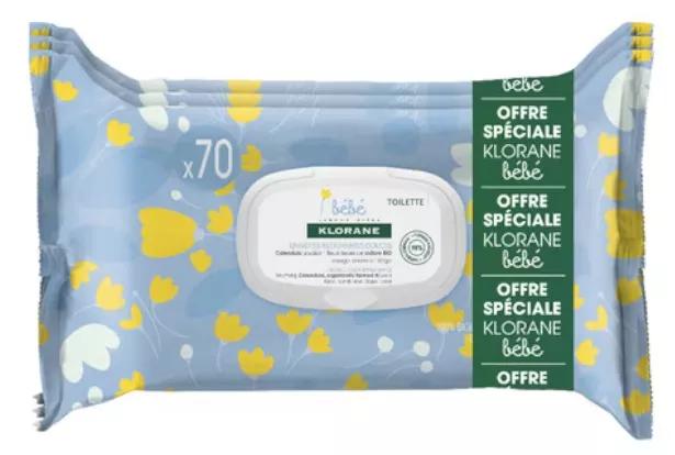 Triple Pack Klorane zachte reinigingsdoekjes voor baby's 70 stuks