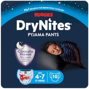 Huggies DryNites Pañales de Noche Niño Talla 4-7 (17-30 Kg) 10 Uds