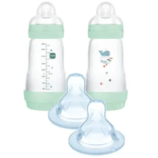 MAM Easy Start Anti-colic Bottle Medium Flow Bright Blue 2-4m 2x260 ml + Teat 3 Fast Flow +4m 2 pcs