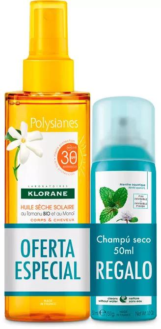 Klorane Spray Aceite Solar SPF30 + Champú Seco Menta 50 ml REGALO