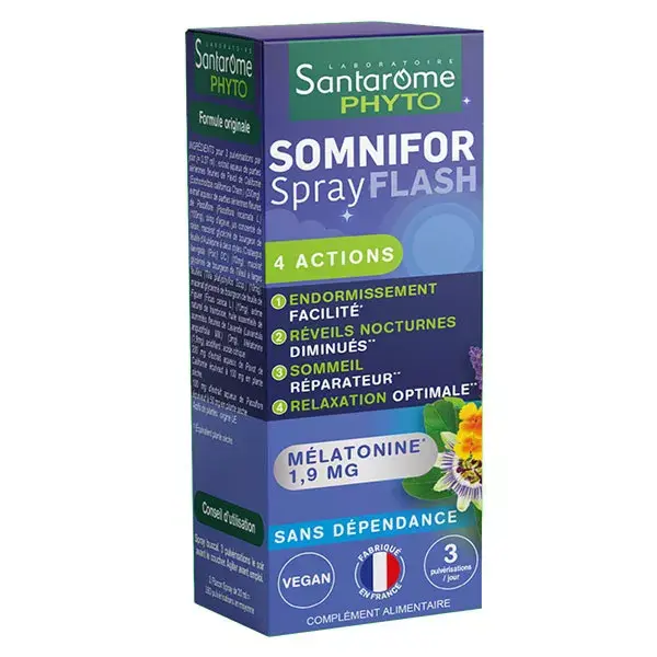 Santarome Bio Somnifor Spray Action Flash - 1,9mg de Mélatonine - 20 ml