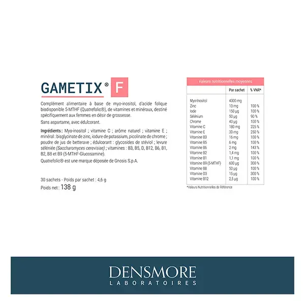 Densmore Gametix F Booste la Fertilité Cure 2 mois (Lot 2x1 mois)