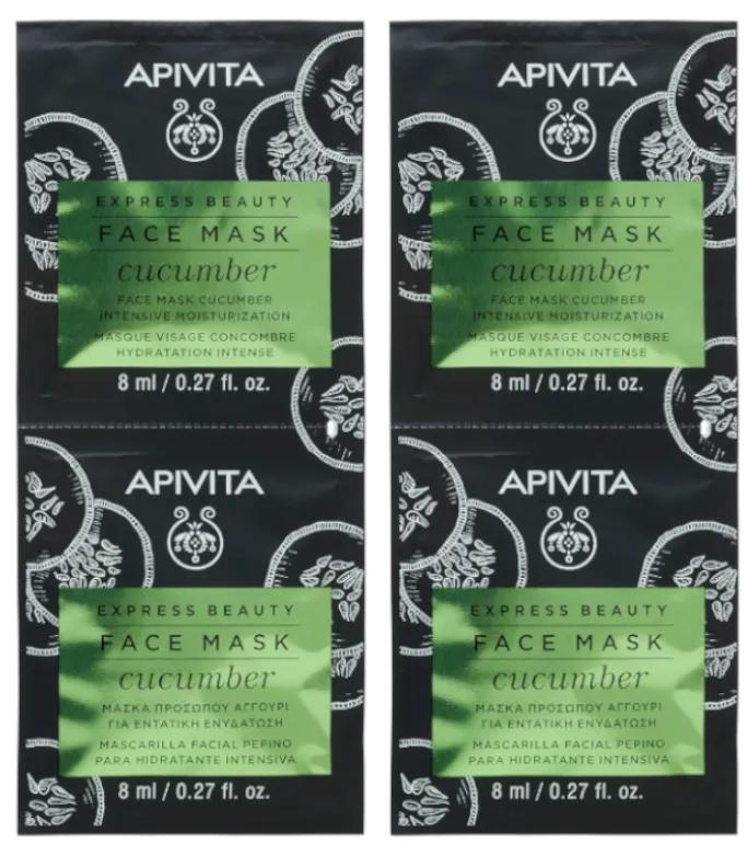 Apivita Express Beauty Masque Facial Hydratant Intensif au Concombre 4 unités