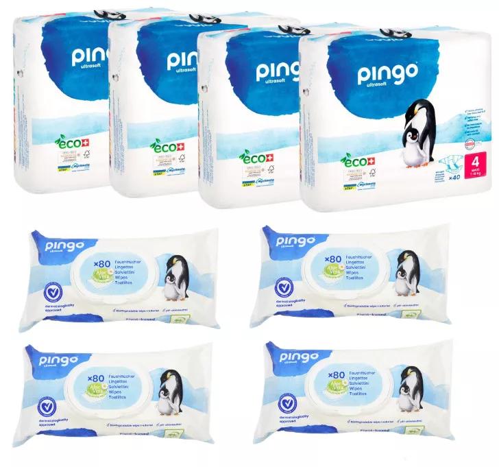 Pingo Pack Pañales Talla 4 (7-18 kg) 4x40 uds + Toallitas 4x80 uds