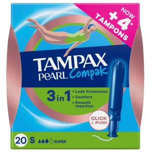 Tampax Pearl Compak Super Tampons with Applicator 20 ct