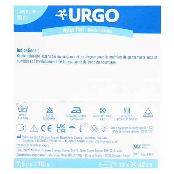 Urgo Soins Infirmiers Nylex Fast Bande Tubulaire Bleu 7,5cm x 10m