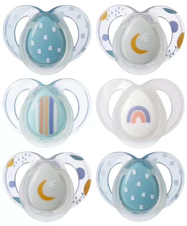 Tommee Tippee Sucette Night Pastel Bleu 6-18m 6 unités