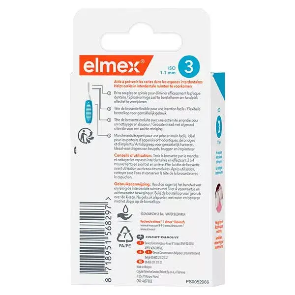 Elmex - Brossettes interdentaires Taille 3 - 1,1mm - Pack de 8 brossettes