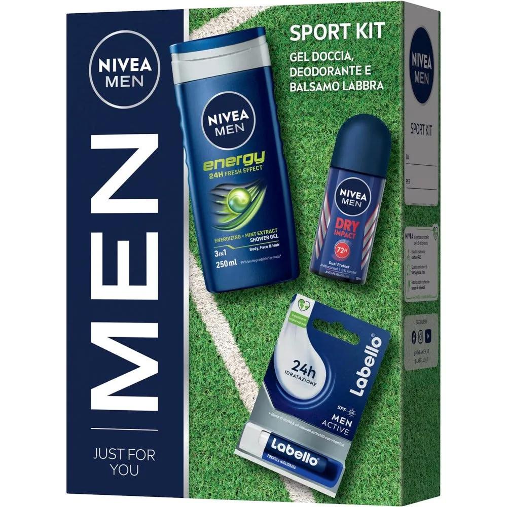 Nivea Men Sport Kit Cofanetto Con Doccia Shampoo 250 ml + Deodorante 50 ml + Burrocacao Labello Men 4.8 g