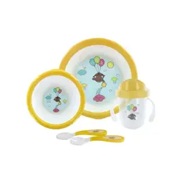 dBb Remond Coffret Repas Bol + Assiette + Fourchette + Cuillère + Tasse Ourson Jaune