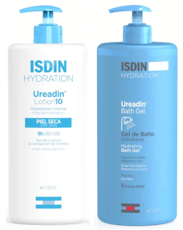 Isdin Ureadin Lotion 10 Creme für trockene Haut 1 L + Syndet Feuchtigkeitsspendendes Badegel 1 L