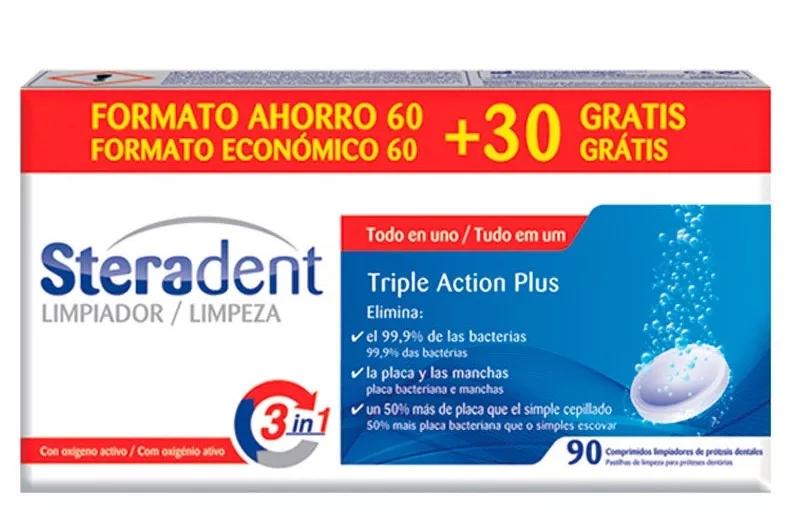 Steradent Active Plus 60 + 30 Comprimés nettoyants cadeaux