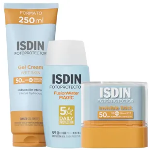 Isdin Fusion Water Magic SPF50 50 ml + Cream Gel SPF50 250 ml + Invisible Stick SPF50+ 10 gr