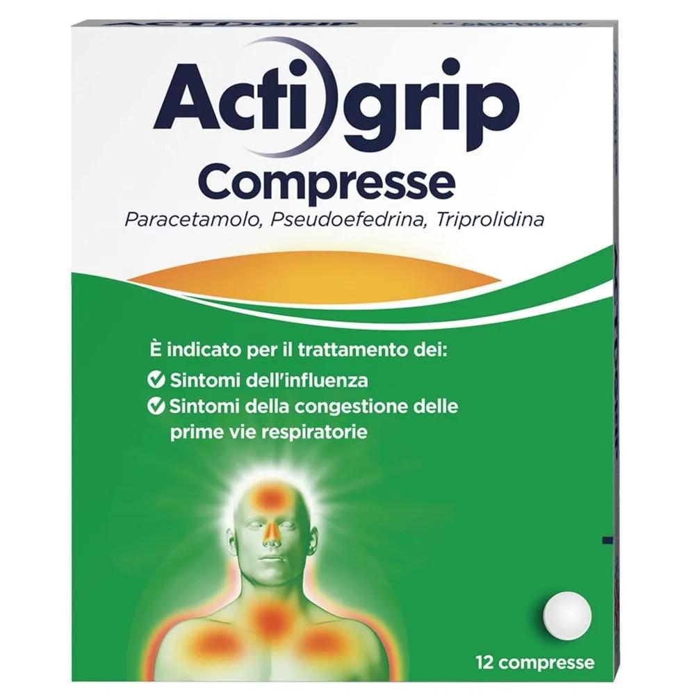 Actigrip Per Raffreddore Cefalea Mal Di Testa Febbre e Influenza 12 Compresse