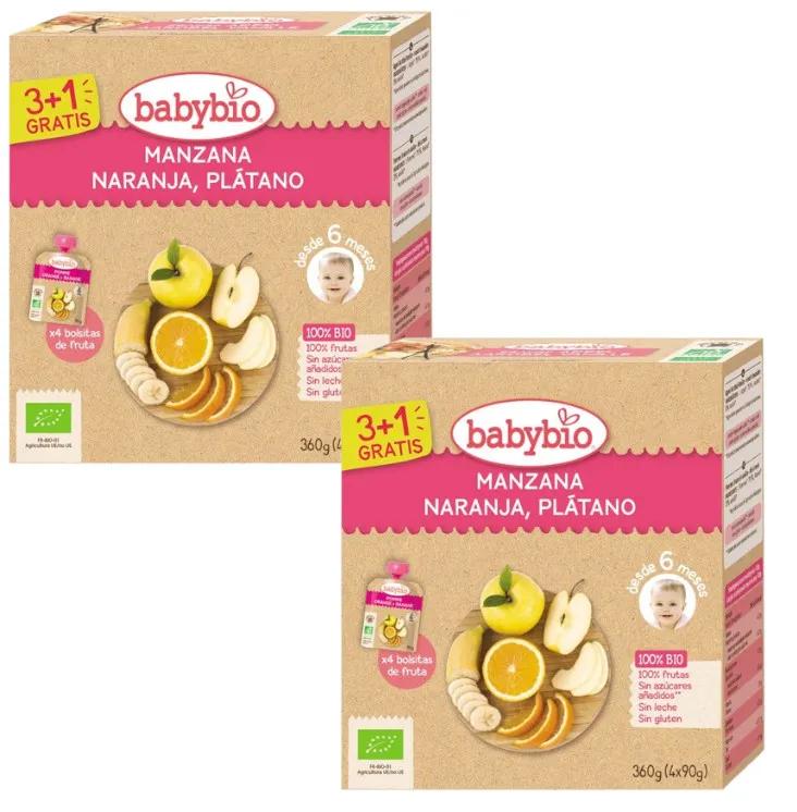 BabyBio Sachet Pomme, Orange et Banane Bio 90 gr 2x4 unités