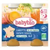 Babybio Repas Soir Pot Carotte Patate Douce Blé +6m Bio 2 x 200g