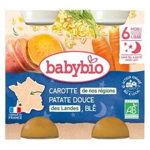 Babybio Bonne Nuit Pots Carota Patata Dolce Grano dai 6 mesi 2 x 200g