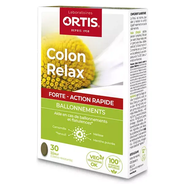 Ortis Colon Relax Forte Confort Digestif Ballonnements et Flatulences 30 comprimés