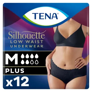 TENA Silhouette Noir Taille Basse Femme Taille M 12 pièces