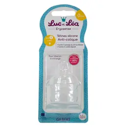 Luc et Léa Tétine Silicone Anti-Colique 0m+ Débit 1 Lent Lot de 2