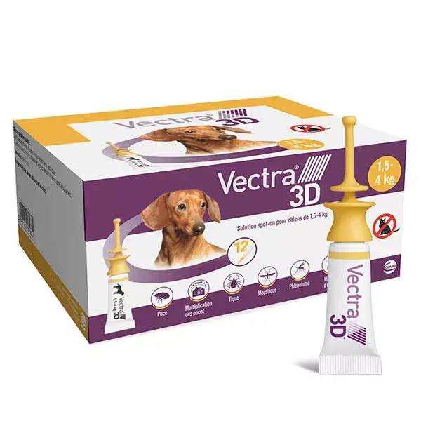 Vectra® 3D spot-on solution for dogs weighing 1.5–4 kg 12 pipettes