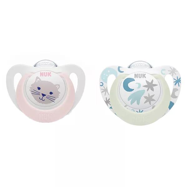 Nuk Chupete Starlight Silicona +0m Gato Estrellas Rosa Set de 2