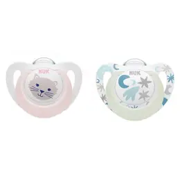 Nuk Sucette Starlight Silicone +0m Chat Rose Étoiles Lot de 2