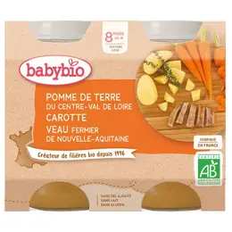 Babybio Repas Midi Pot Pomme de Terre Carotte Veau +8m Bio 2 x 200g