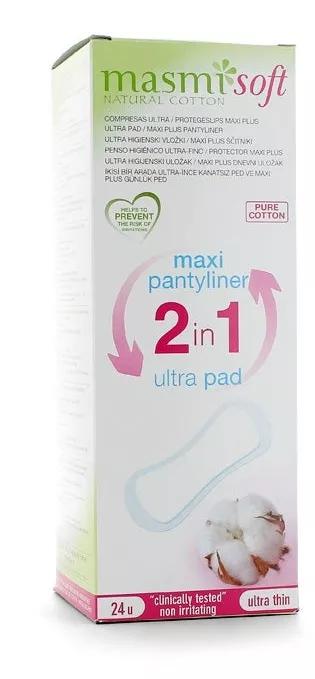 Masmi 2in1 Maxi Plus Inlegkruisjes-Ultrafijn Puur Katoen Kompres 24 eenheden