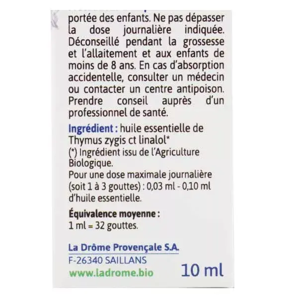 Ladrome oil essential organic thyme linalool 10ml